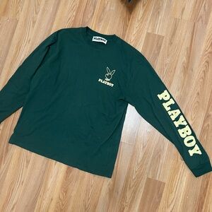 PLAYBOY Forest Green Long Sleeve Tee with Yellow Print